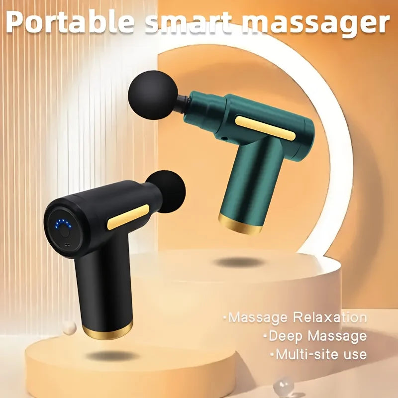 Portable Fascial Massage Gun Electric Percussion Pistol Massager Body Relaxation With LED Touch Screen 4Replaceable Head