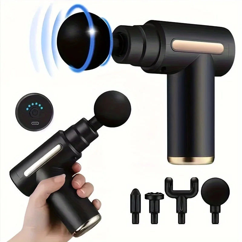 Portable Fascial Massage Gun Electric Percussion Pistol Massager Body Relaxation With LED Touch Screen 4Replaceable Head