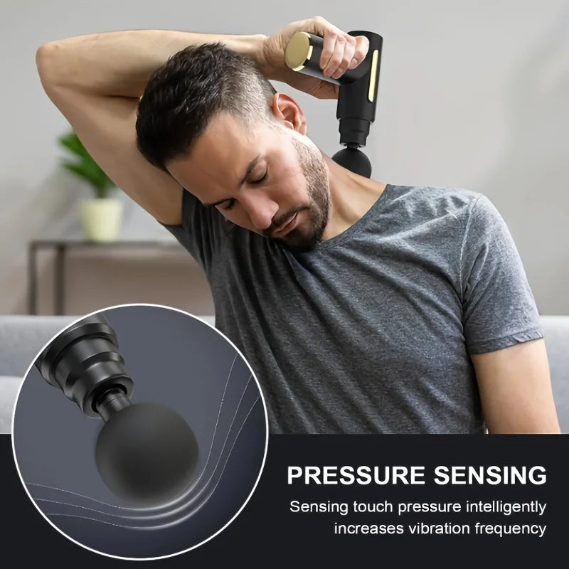 Portable Fascial Massage Gun Electric Percussion Pistol Massager Body Relaxation With LED Touch Screen 4Replaceable Head