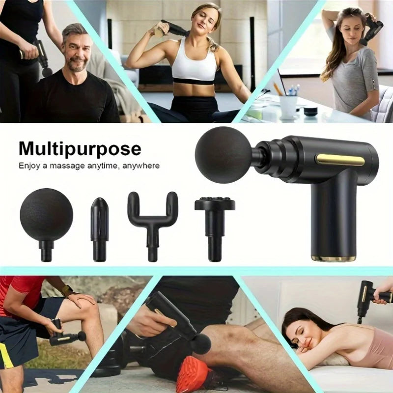 Portable Fascial Massage Gun Electric Percussion Pistol Massager Body Relaxation With LED Touch Screen 4Replaceable Head